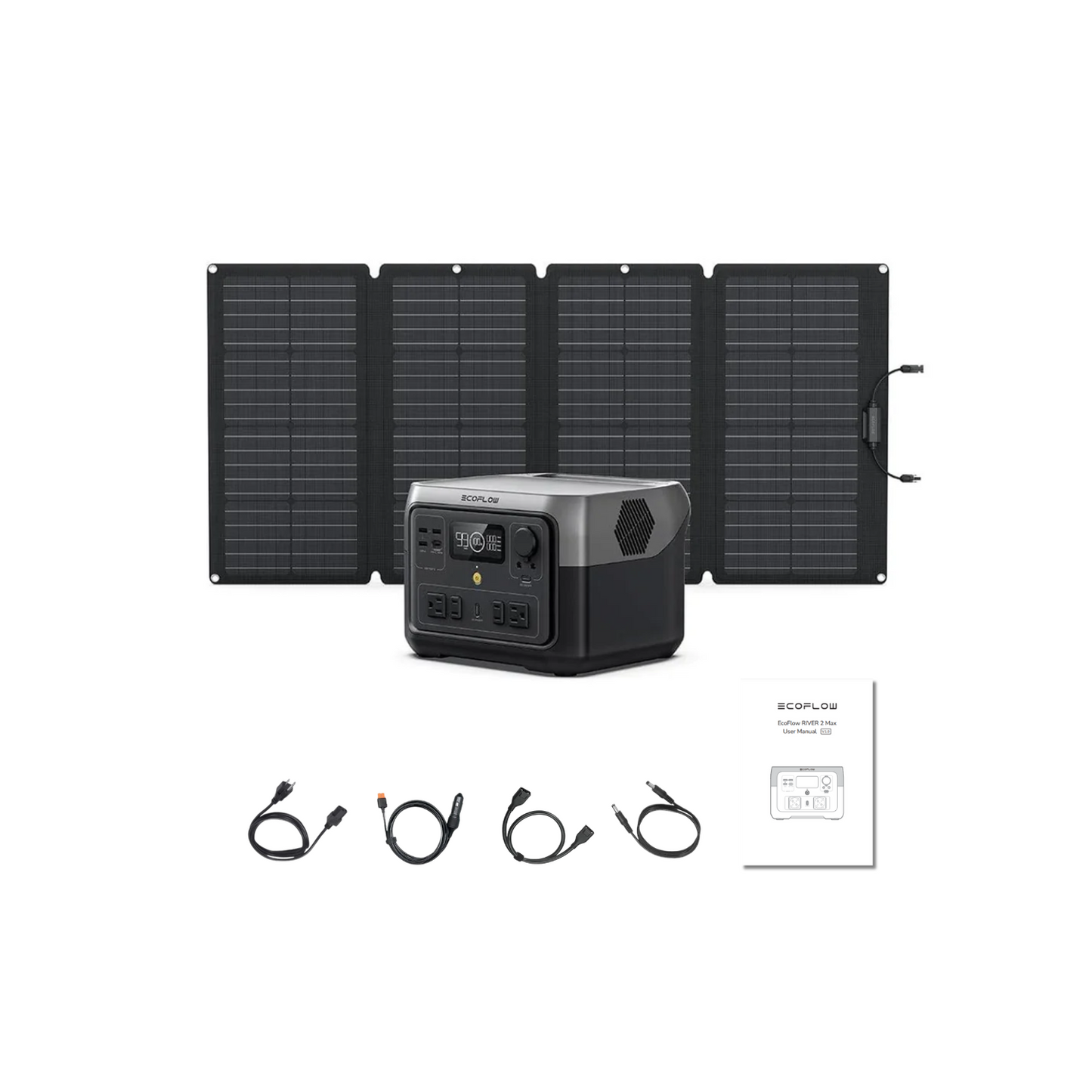 EcoFlow RIVER 2 Max Portable Power Station + 1 x 160W Portable Solar Panel Inclusions