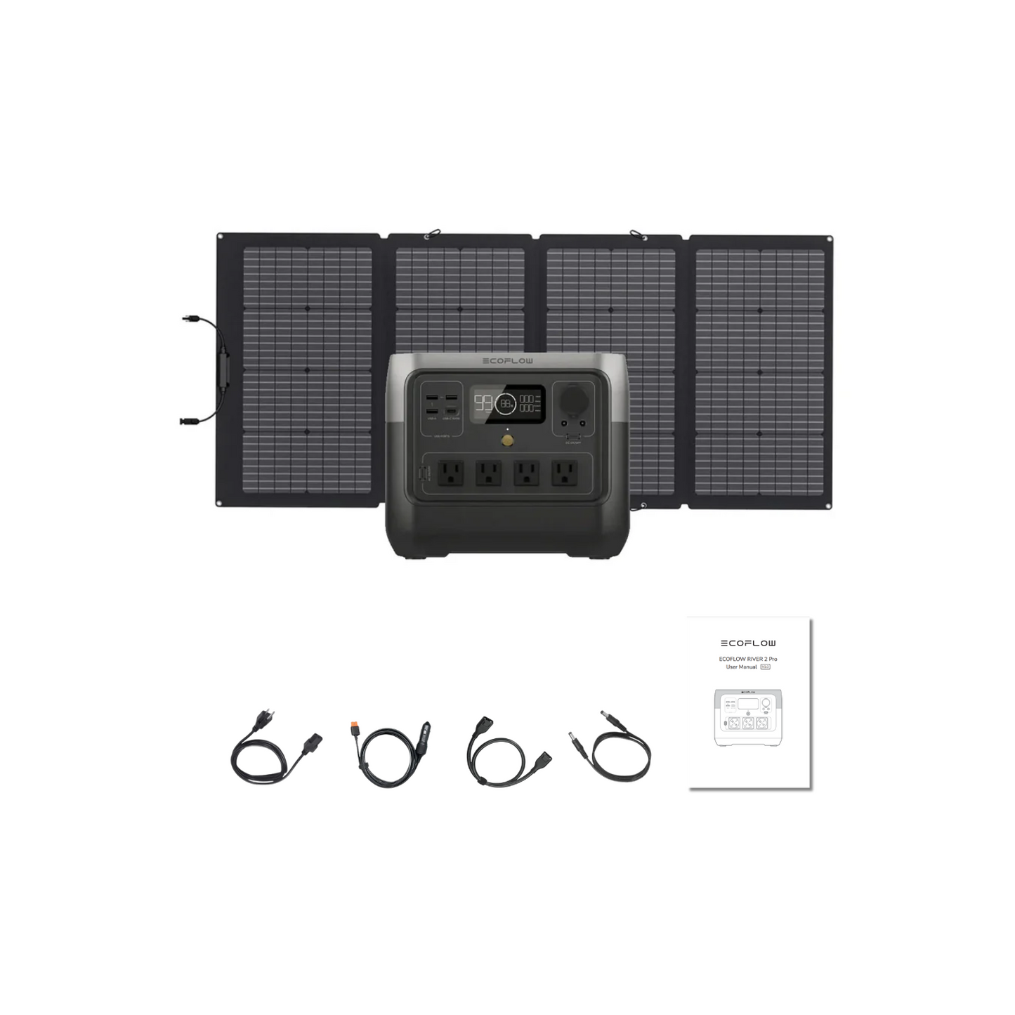 EcoFlow RIVER 2 Pro Portable Power Station + 1 x 220W Bifacial Portable Solar Panel Inclusions