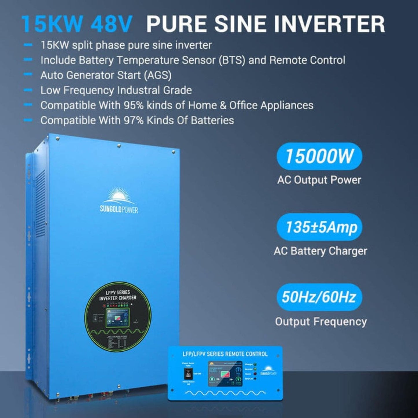 SunGold Power 15KW 48V Pure Sine Inverter