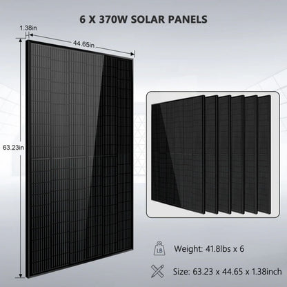 6 pieces Solar panel with dimensions and weight information on a gray background