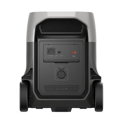 Back view of a EcoFlow DELTA 3 Ultra Portable Power Station with control panel on a white background