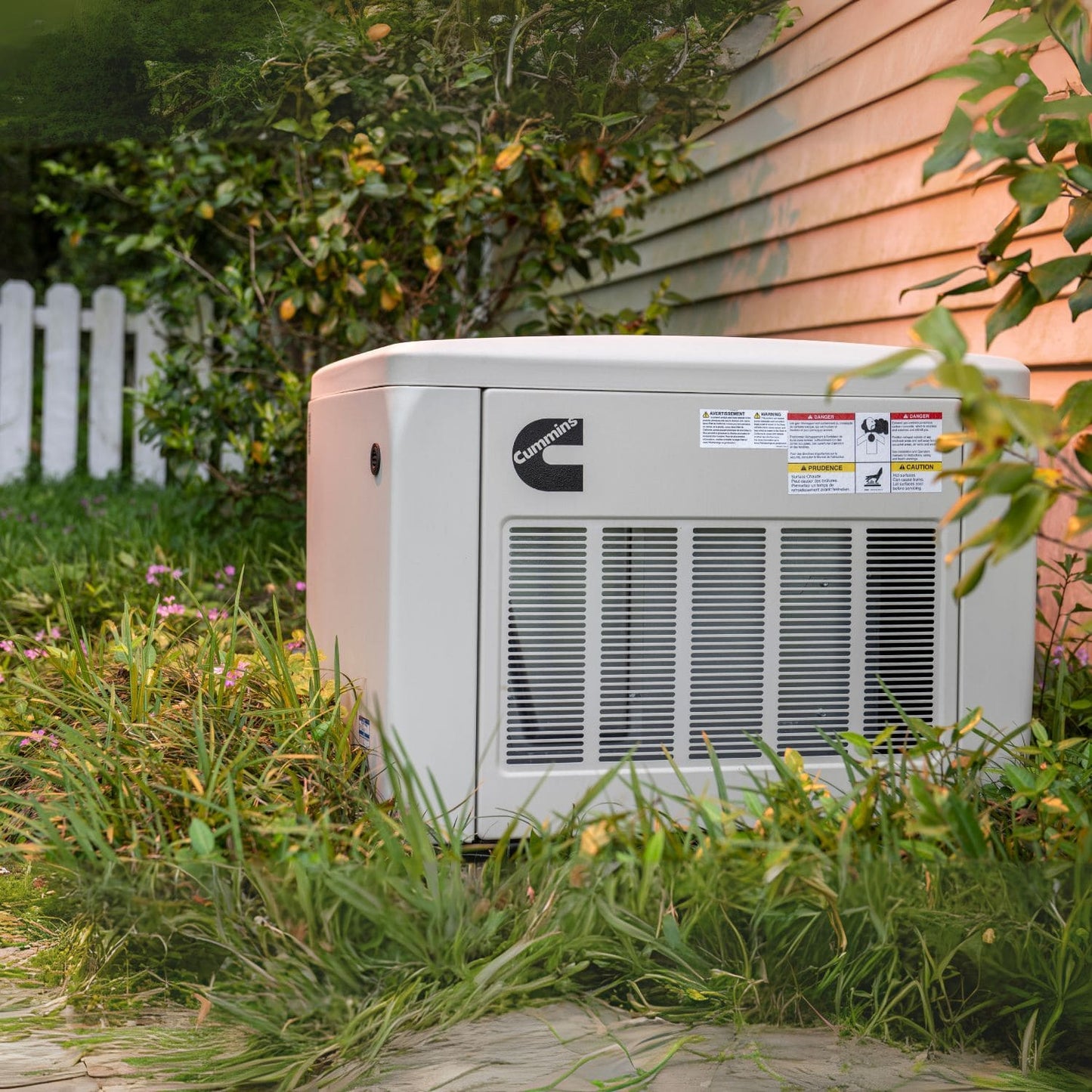Cummins RS13A 13kW Home Standby Generator front view installed in the backyard