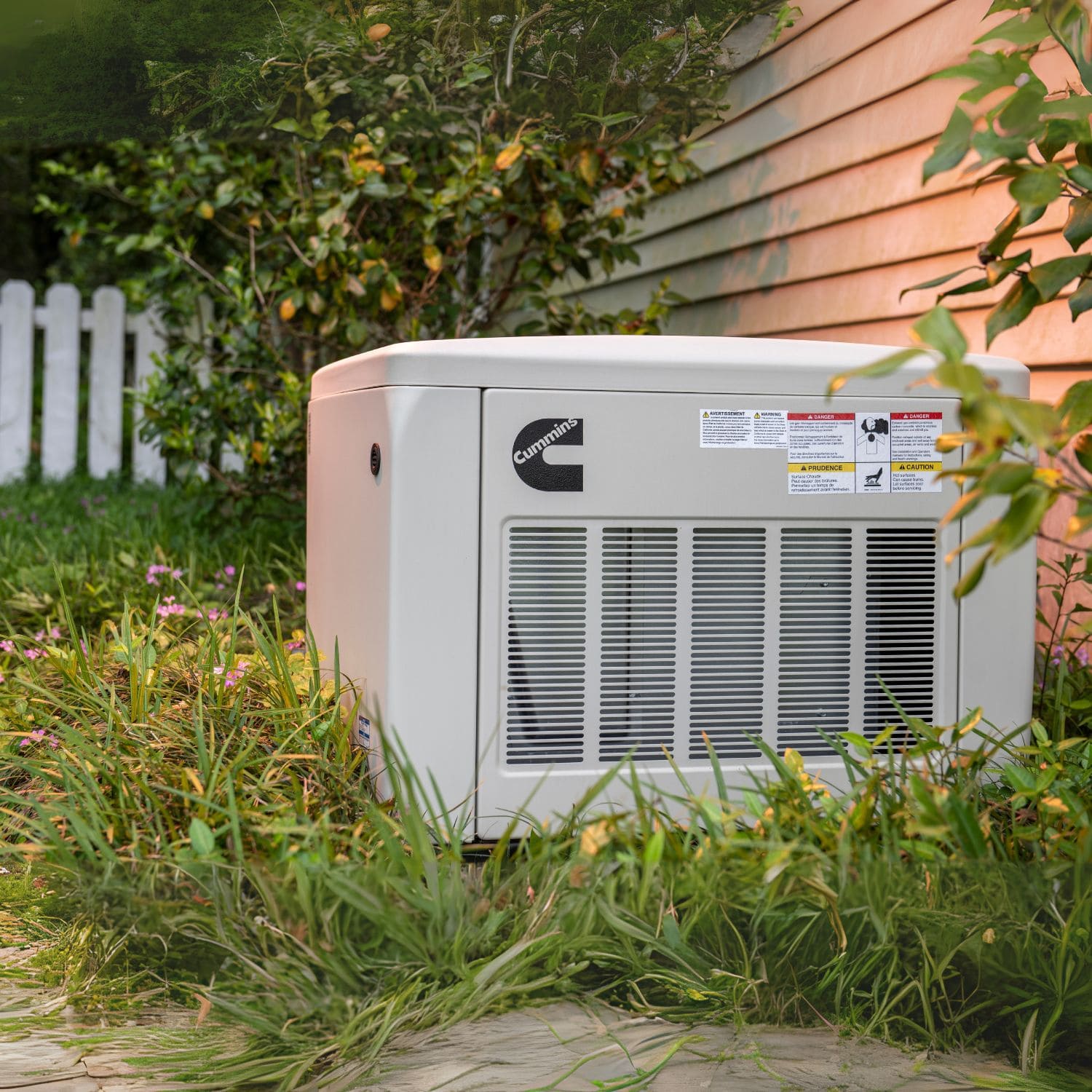 Cummins RS13A 13kW Home Standby Generator front view installed in the backyard