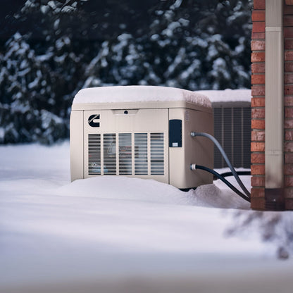 Cummins RS20A 20kW Home Standby Generator installed outside in the snow
