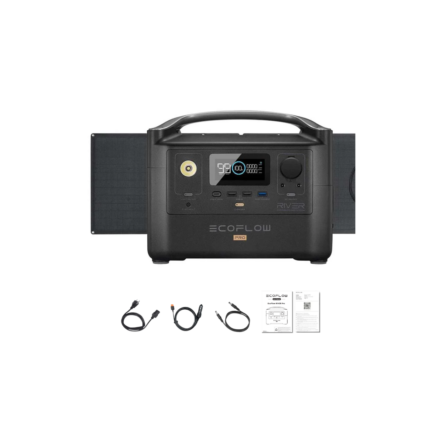 EcoFlow RIVER Pro Portable Power Station + 1 x 160W Portable Solar Panel Inclusions