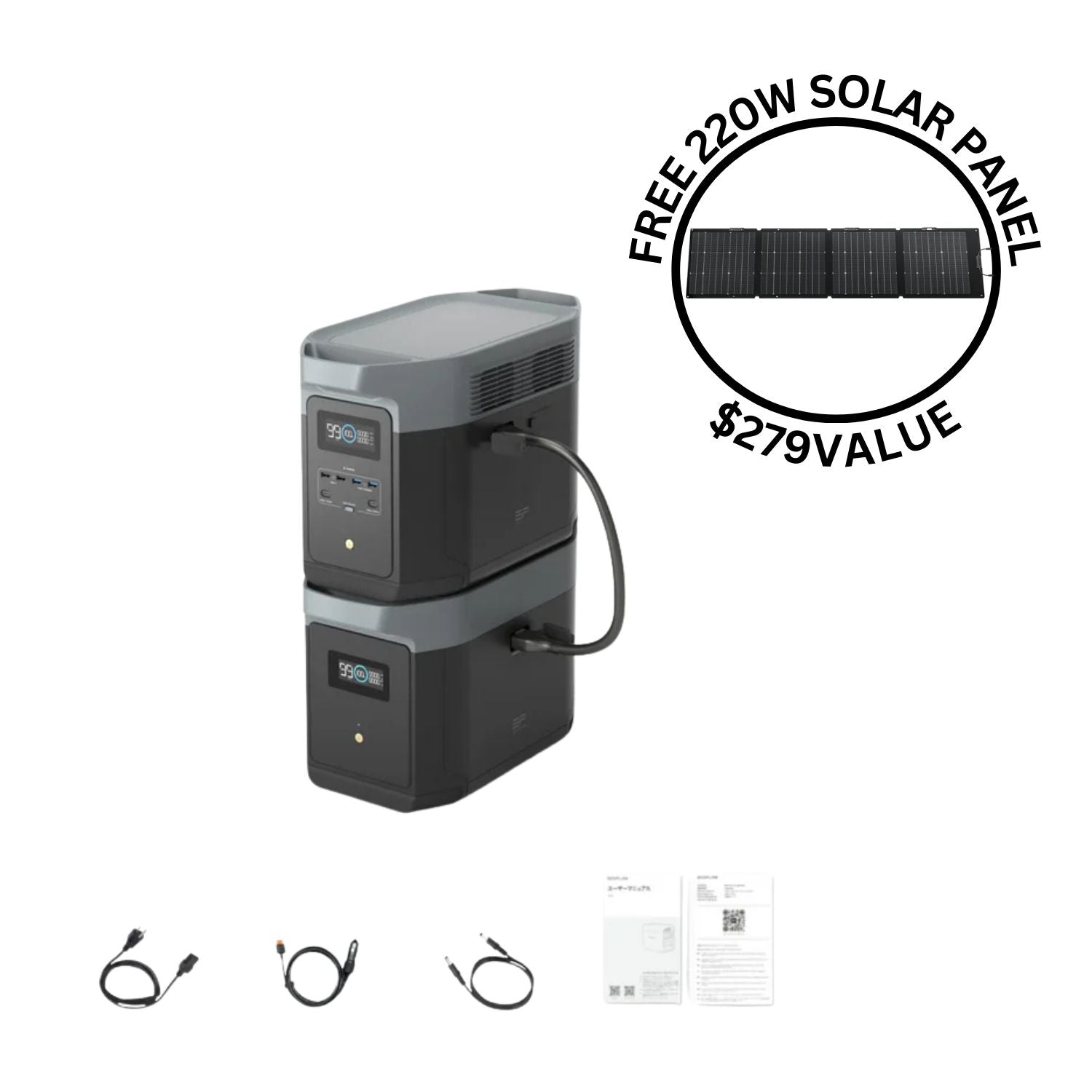 DELTA 2 Max + DELTA 2 Max Extra Battery with free 220W Solar Panel