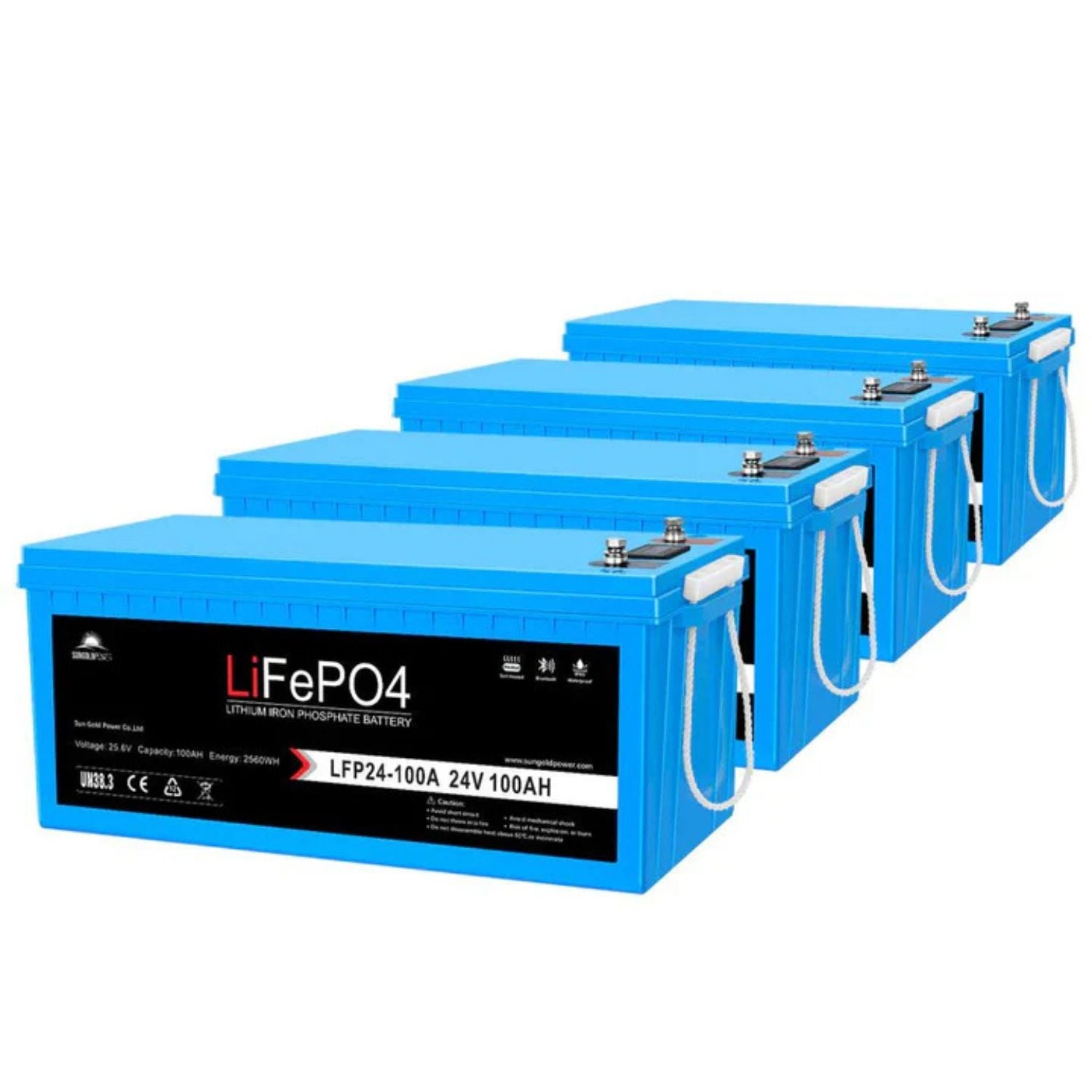 Four SunGold Power 24V 100Ah LiFePo4 Deep Cycle Lithium Battery 
