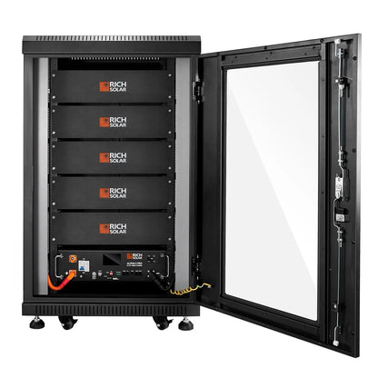 One Rich Solar ALPHA 5 PRO 51.2V with open door server rack