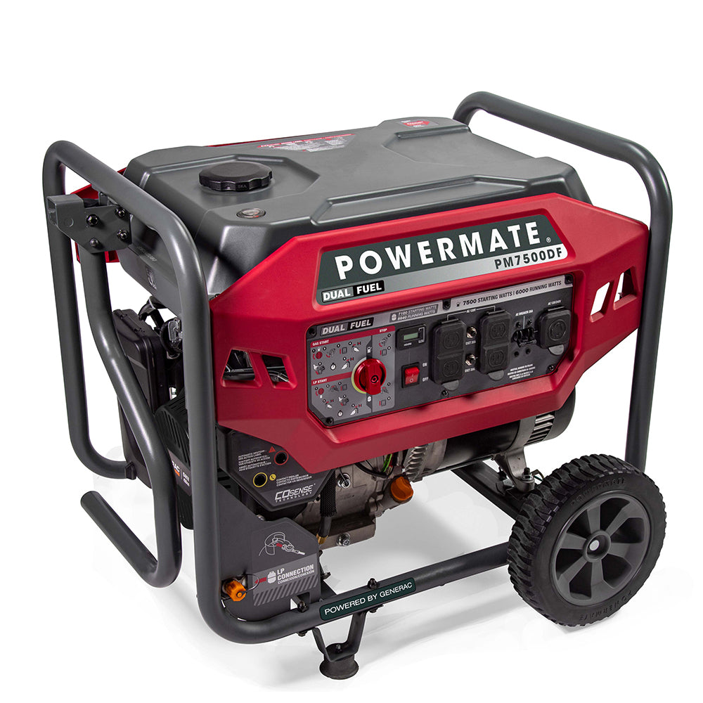 Generac/Powermate PM7500DF 6000W/7500W Recoil Start Dual Fuel Portable Generator with CO-Sense