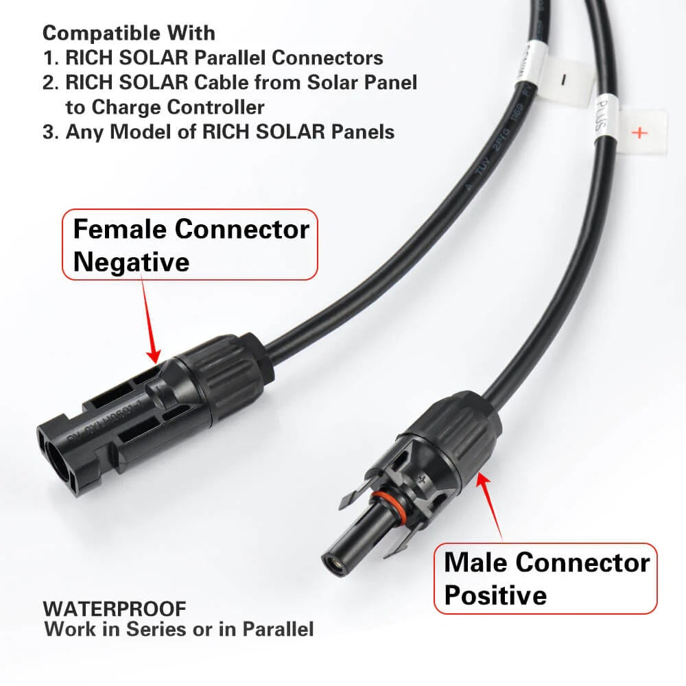 Rich Solar MEGA 200 Watt Monocrystalline 24V Solar Panel Waterproof Connector
