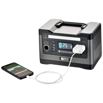 Rich Solar X500 Lithium Portable Power Station Connected With Phone