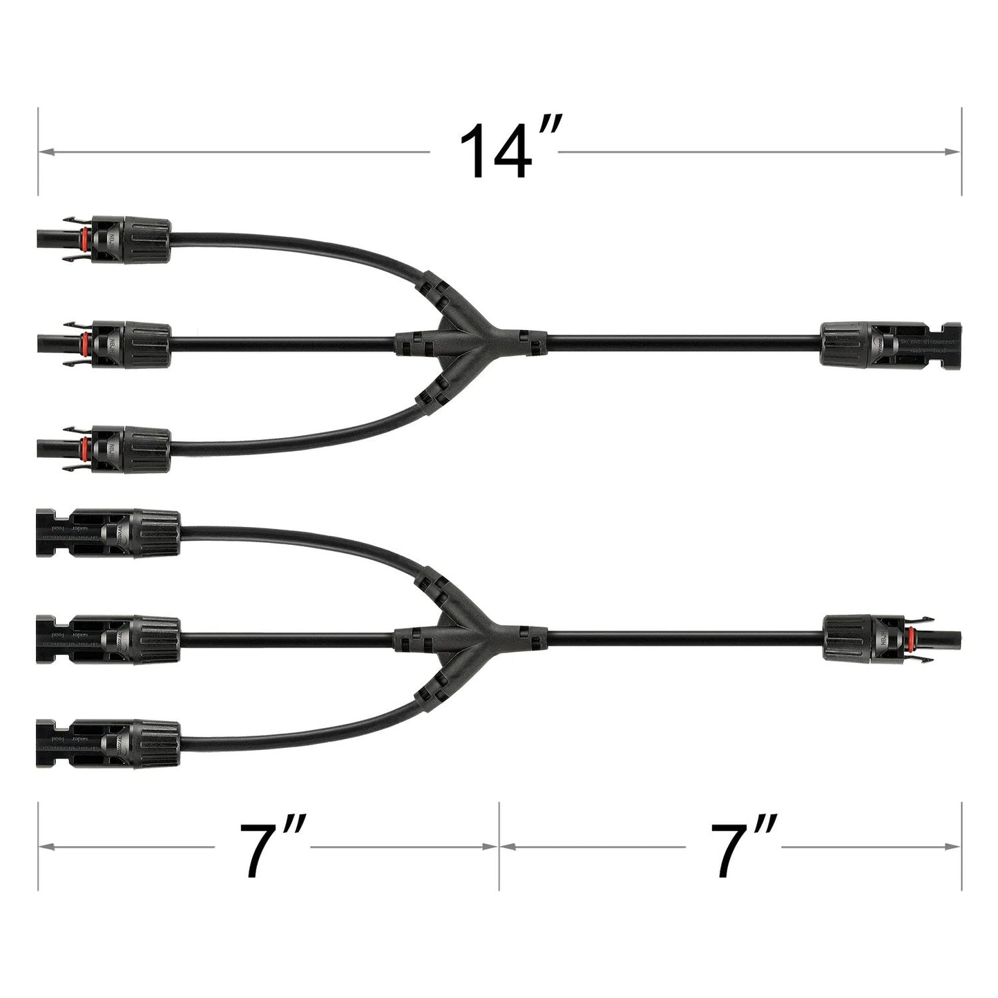 Rich Solar Y Branch Panel Parallel Connector 3 to 1 Horizontal View With Length