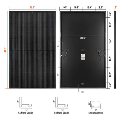 Rich Solar MEGA 370 PRO ONYX Watt Solar Panel dimensions