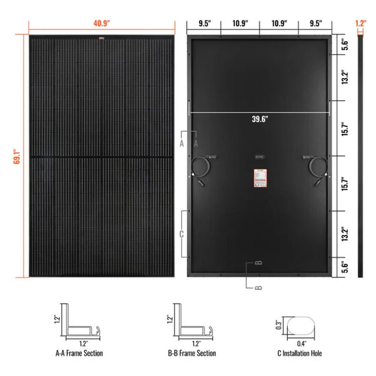 Rich Solar MEGA 370 PRO ONYX Watt Solar Panel dimensions