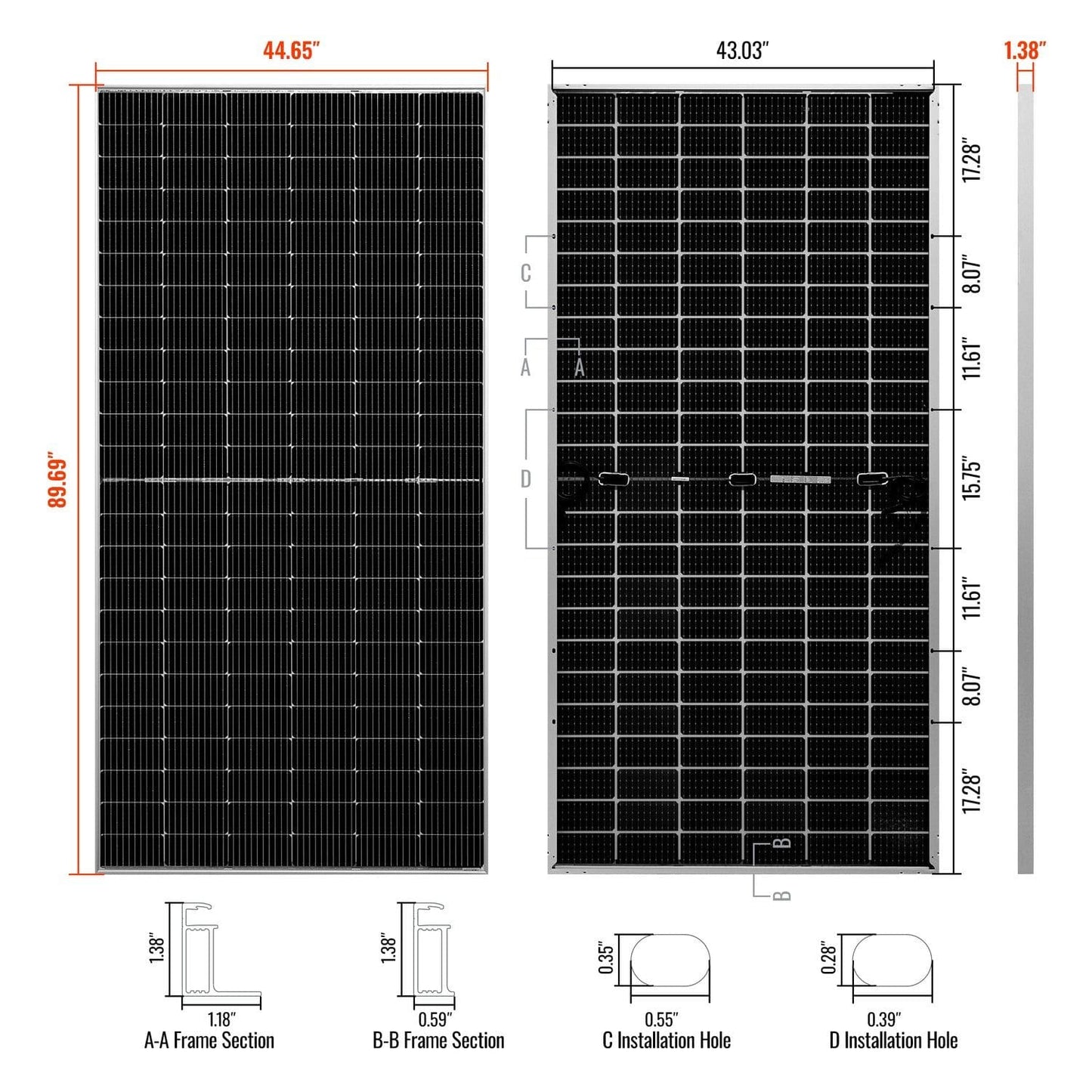 Rich Solar MEGA 550W Bifacial Solar Panel Dimensions
