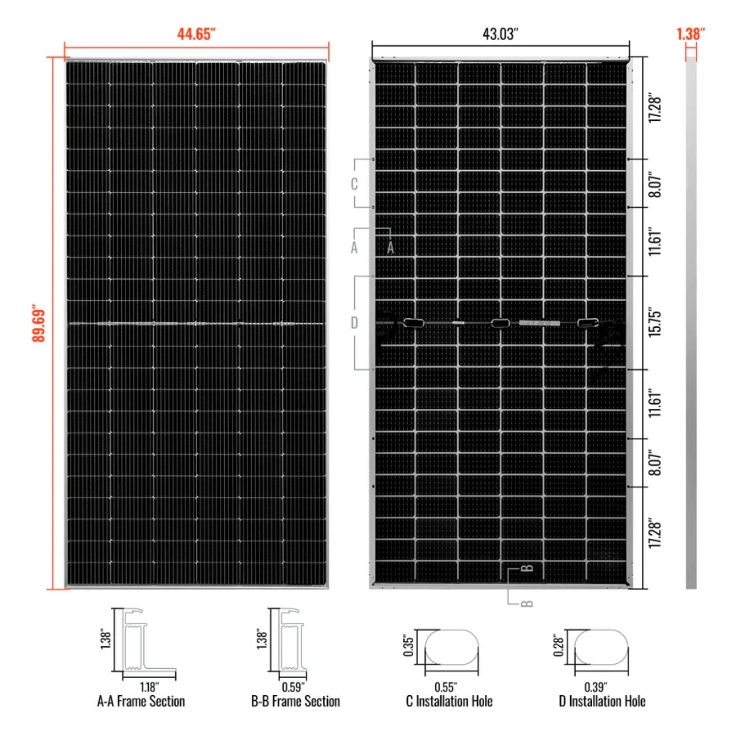Rich Solar MEGA 580 Watt Bifacial Solar Panel Dimension
