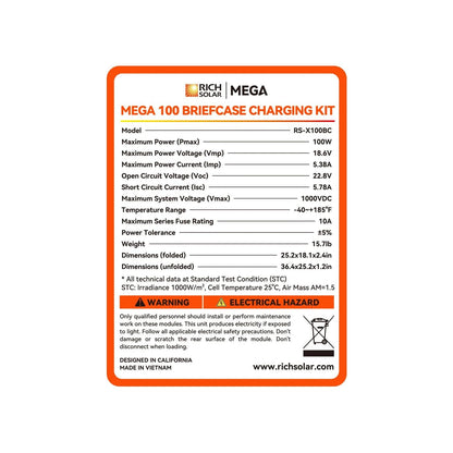 Rich Solar Mega 100 Briefcase Charging Kit Specifications