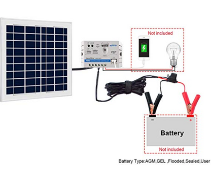 Acopower 15W 12V Solar Charger Kit, 5A Charge Controller with Alligator Clips