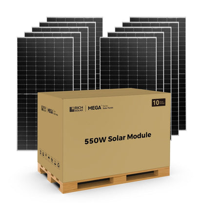Set of 10 Rich Solar MEGA 550W Bifacial Solar Panels