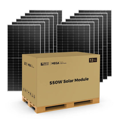 Set of 12 Rich Solar MEGA 550W Bifacial Solar Panels