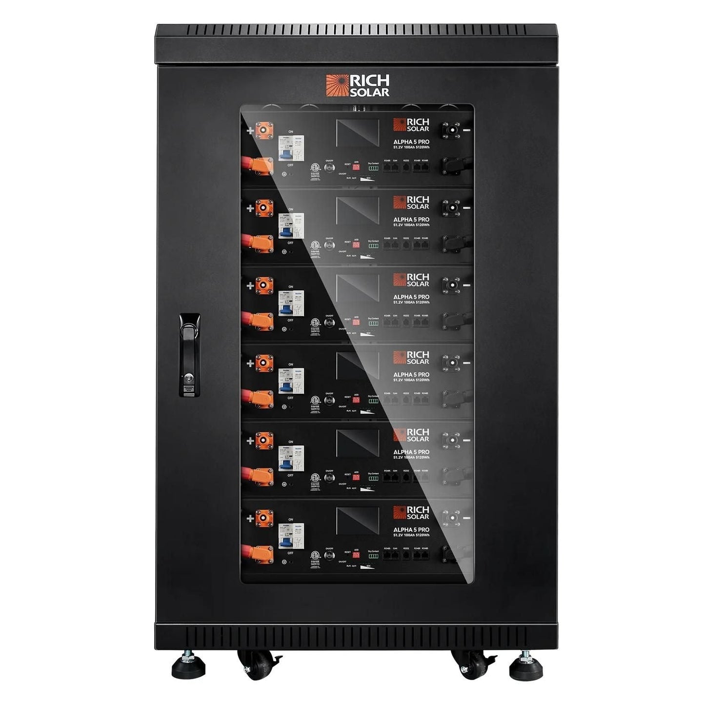 Six Rich Solar ALPHA 5 PRO 51.2V inside the server rack