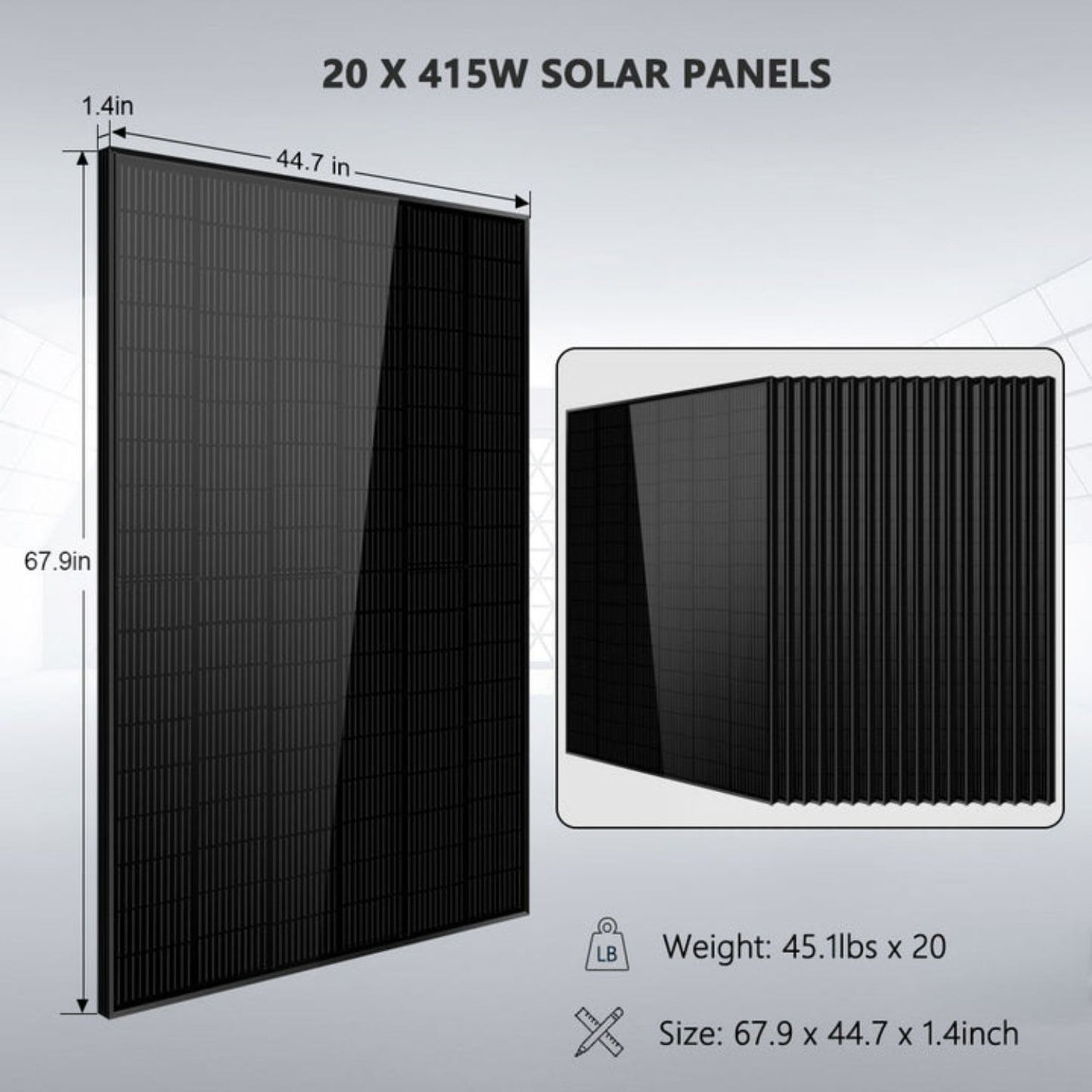 SunGold Power 18000W 48VDC Off-Grid Solar Kit - 20 x 415W Solar Panels
