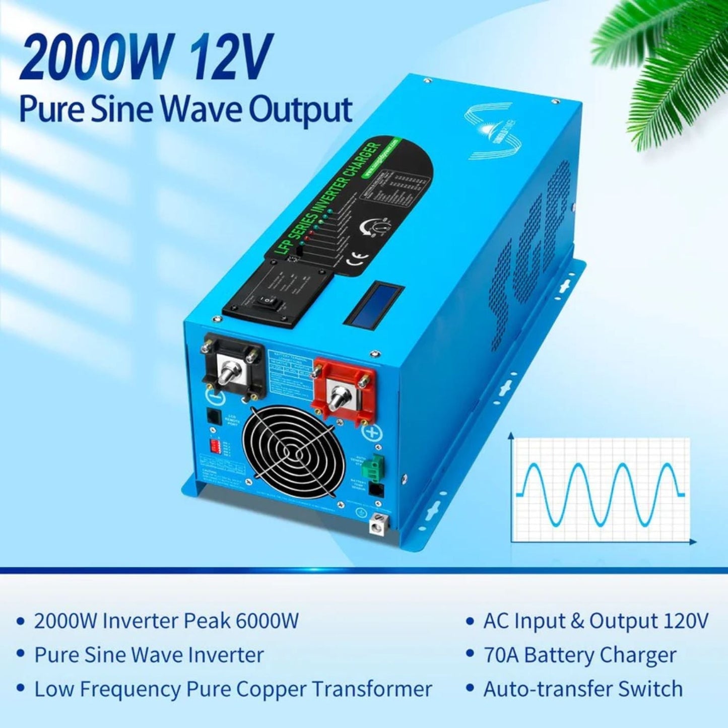 SunGold Power 2000W DC 12V Pure Sine Wave Inverter With Charger Features