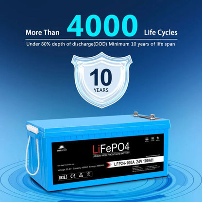 SunGold Power 24V 100Ah LiFePo4 Deep Cycle Lithium Battery 10 Years