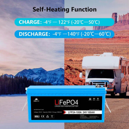 SunGold Power 24V 100Ah LiFePo4 Deep Cycle Lithium Battery Self Heating Function