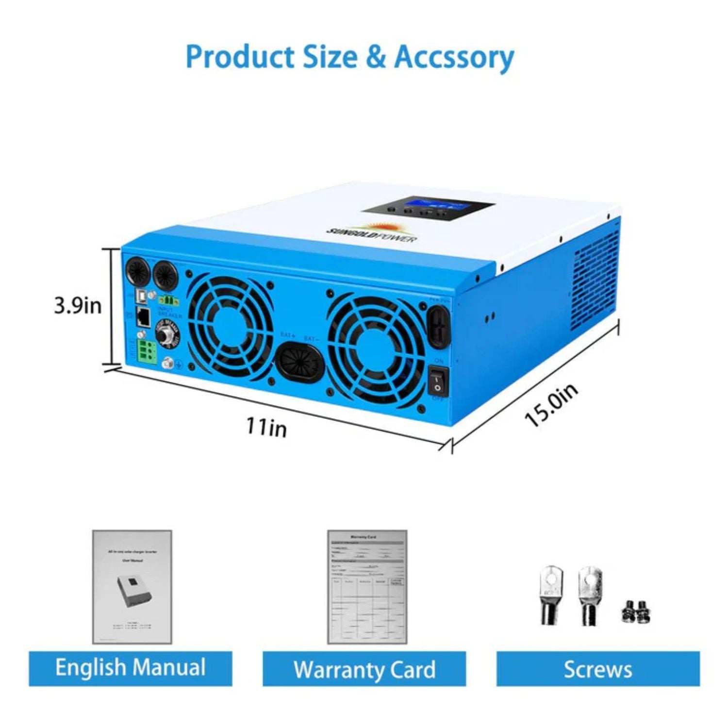 SunGold Power 3000W 24V Solar Inverter Size
