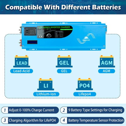 SunGold Power 4000W DC 24V Split Phase Pure Sine Wave Inverter With Charger - compatible with different batteries
