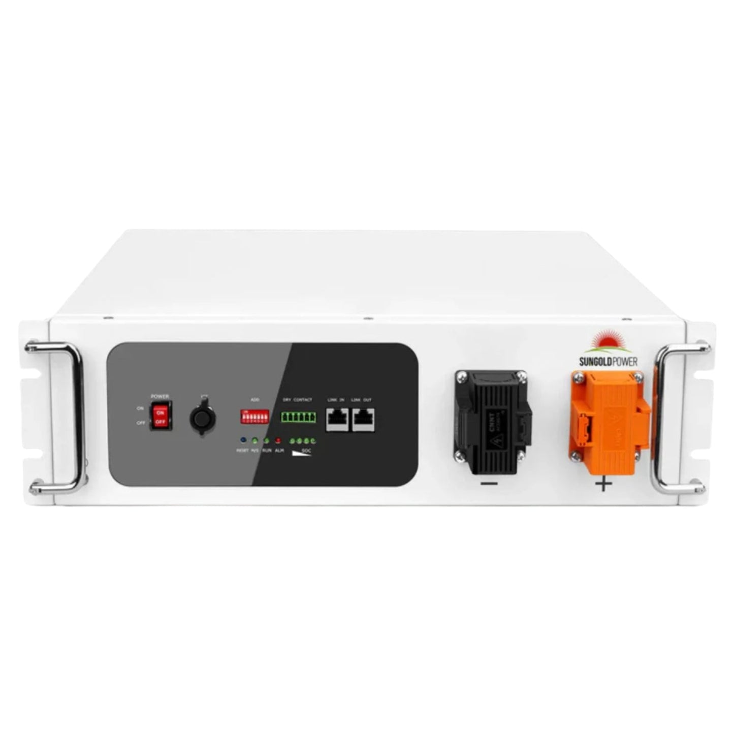 SunGold Power 48V 100AH Lithium Battery Self-Heating Server Front View 