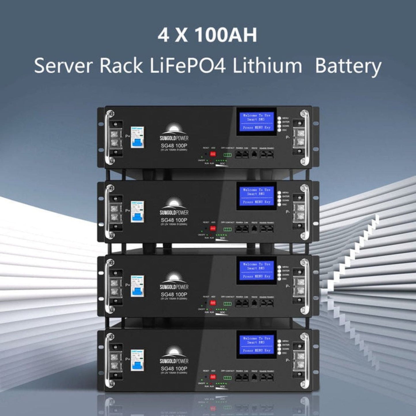 SunGold Power 4 x 100AH Server Rack LifePO4 Lithium Battery