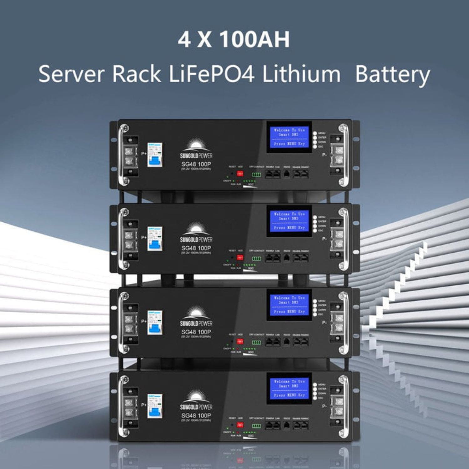 SunGold Power 4 x 100AH Server Rack LifePO4 Lithium Battery