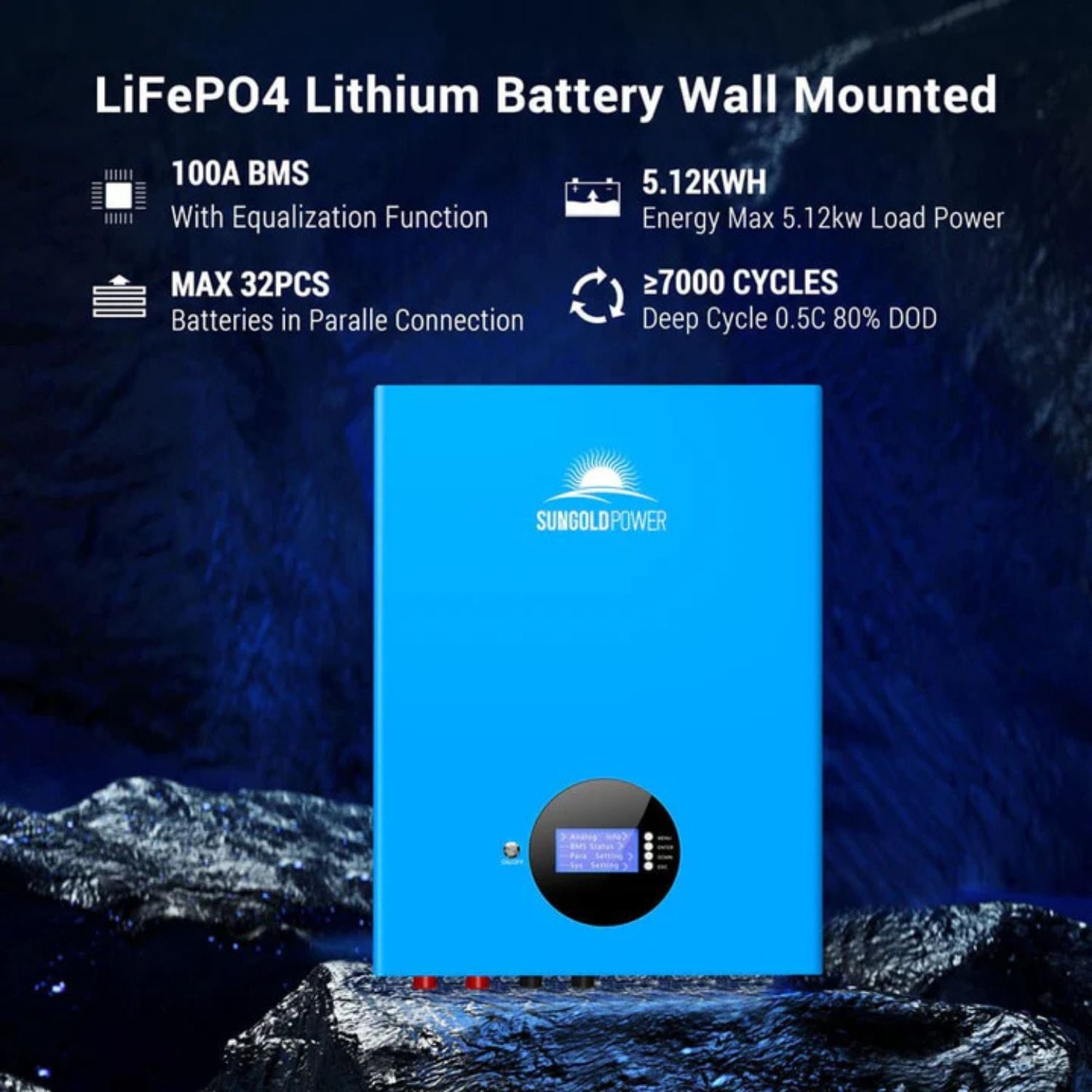 SunGold Power 5000W 48VDC Off-Grid Solar Kit SGM-5K5E - Lithium Battery Wall Mounted