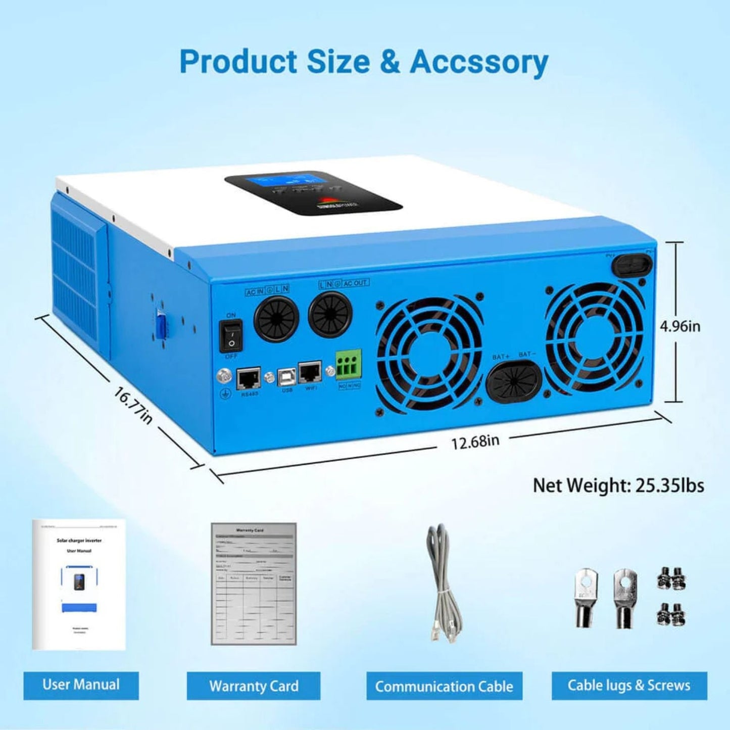 SunGold Power 5000W 48V Solar Charger Inverter dimensions