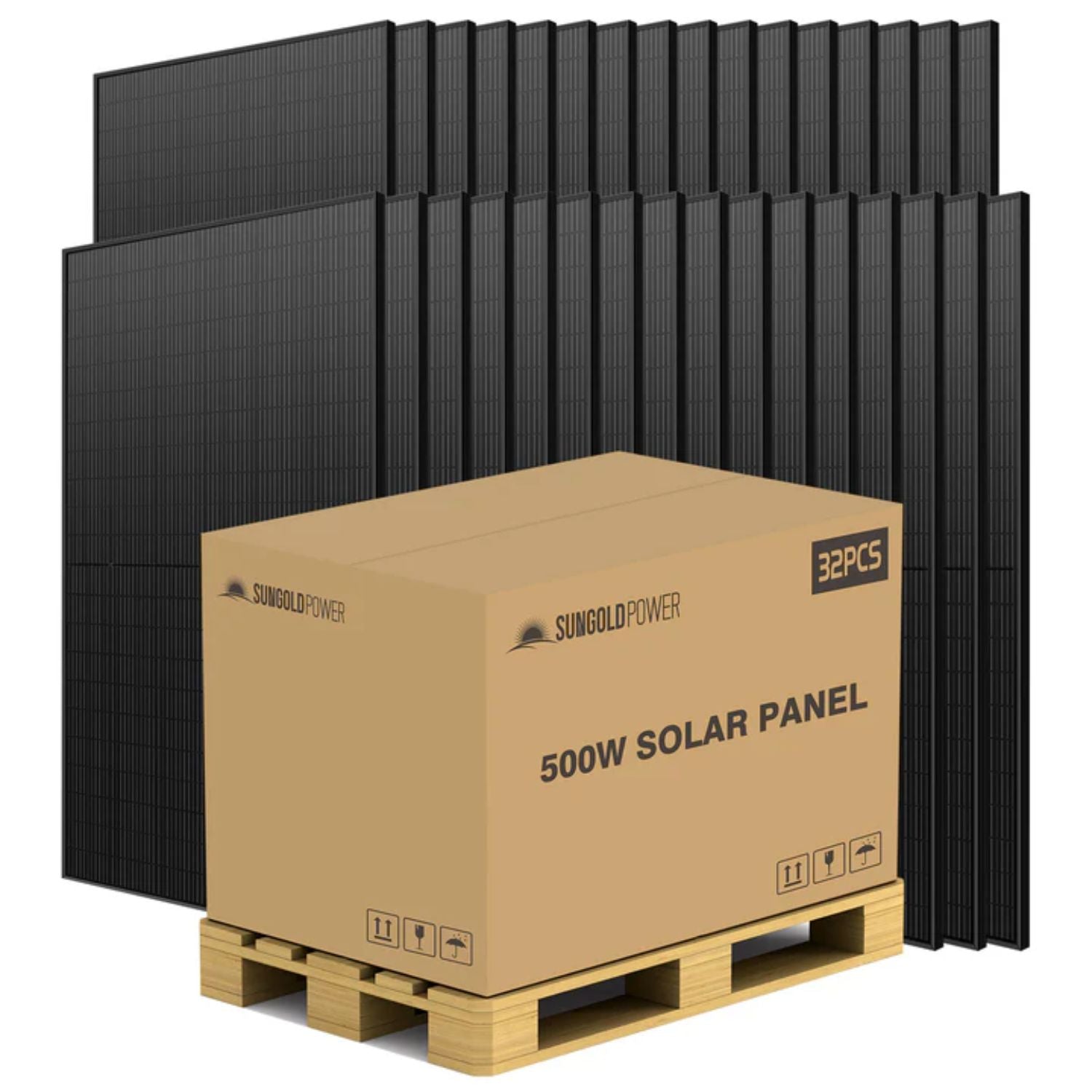 SunGold Power 500W Mono Black Perc Solar Panel Full Pallet (32 Panels)