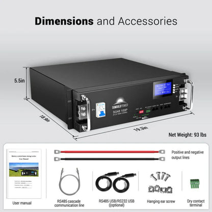 SunGold Power 51.2V 100AH Server Rack Lifepo4 Lithium Battery Dimensions