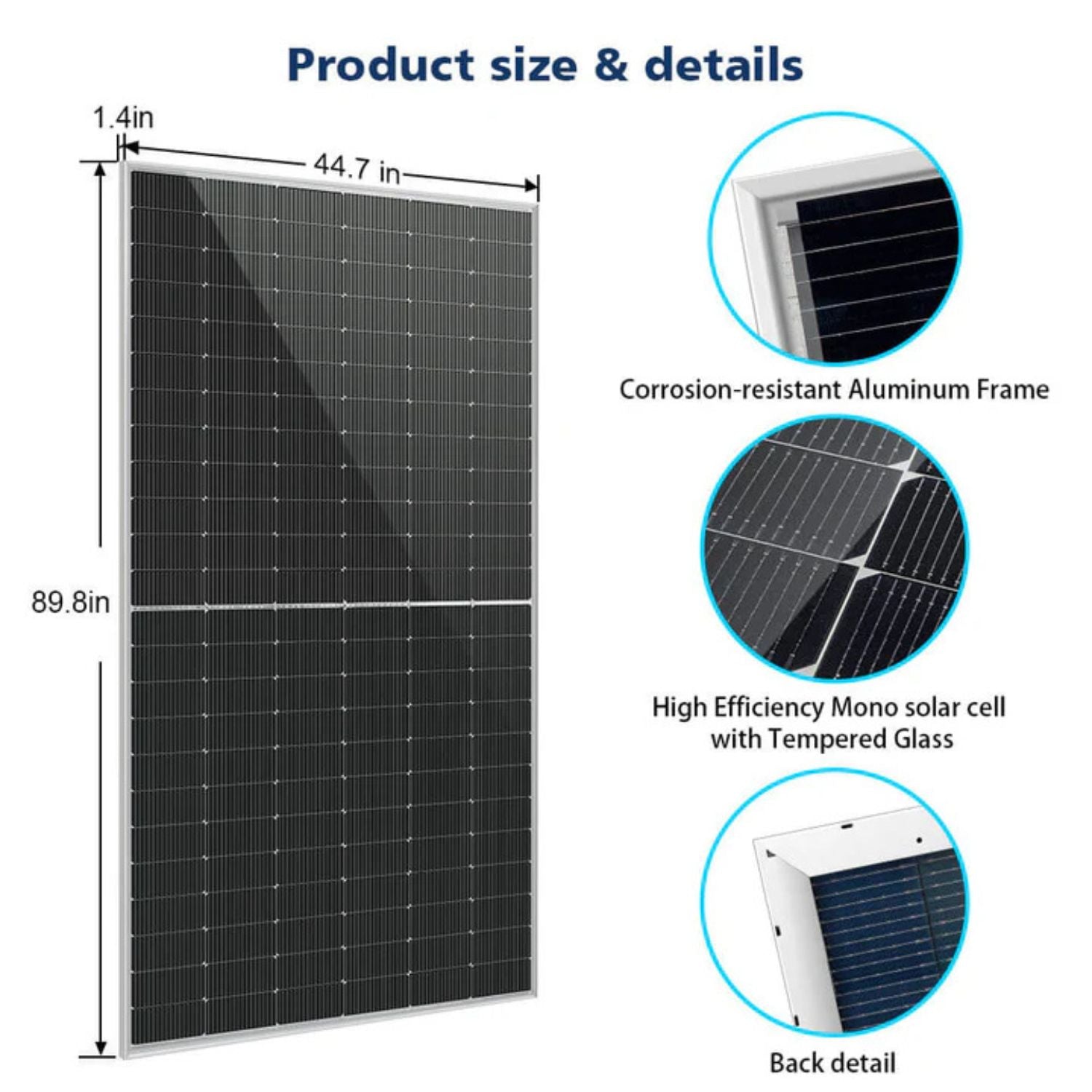 SunGold Power 560 Watt Bifacial PERC Solar Panel Dimensions