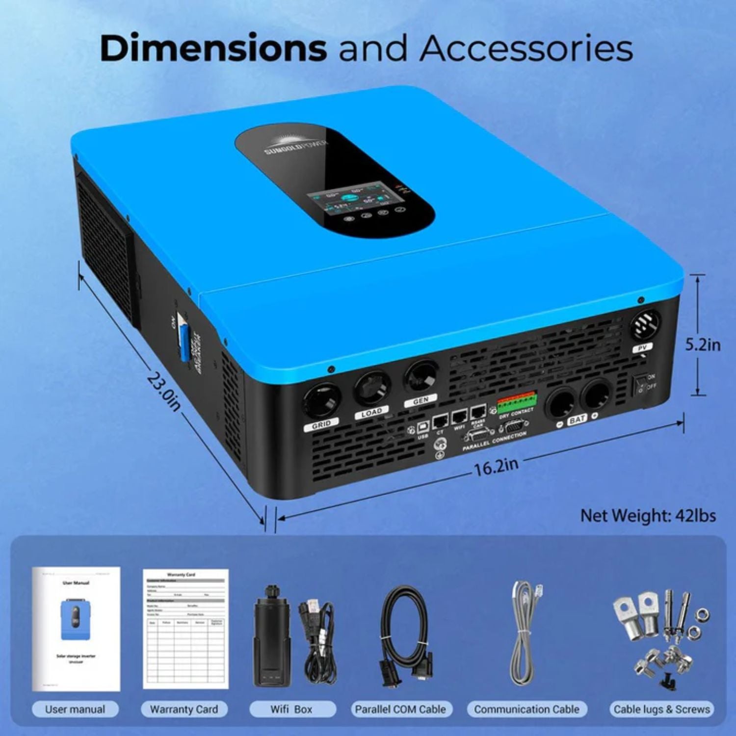 SunGold Power 6.5KW 48V Split Phase Solar Inverter dimensions