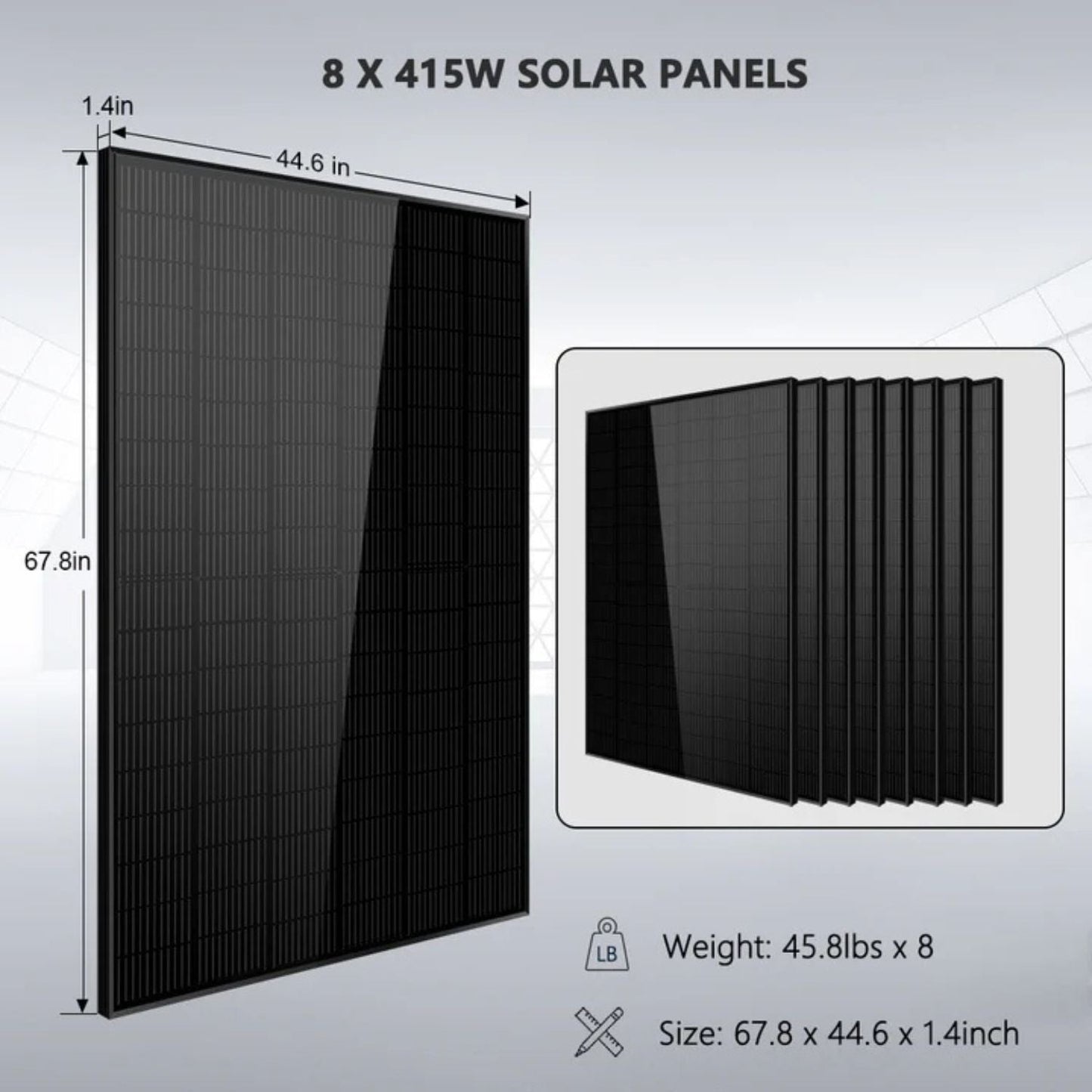 SunGold Power 6500W 48VDC 8 X 415W Solar Panels Off-Grid Solar Kit - Eigth 415 Solar Panels