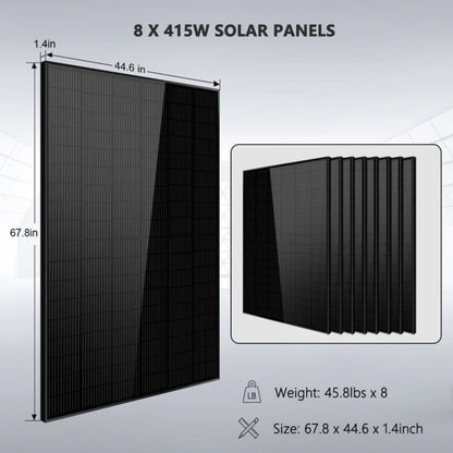 SunGold Power 6500W 48VDC 8 X 415W Solar Panels Off-Grid Solar Kit - Eigth 415 Solar Panels