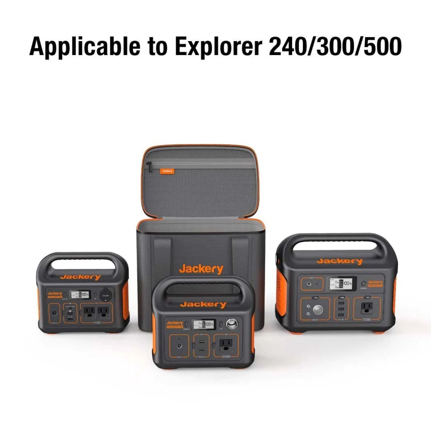 Three Jackery Upgraded Carrying Case (S) of different sizes on a white background