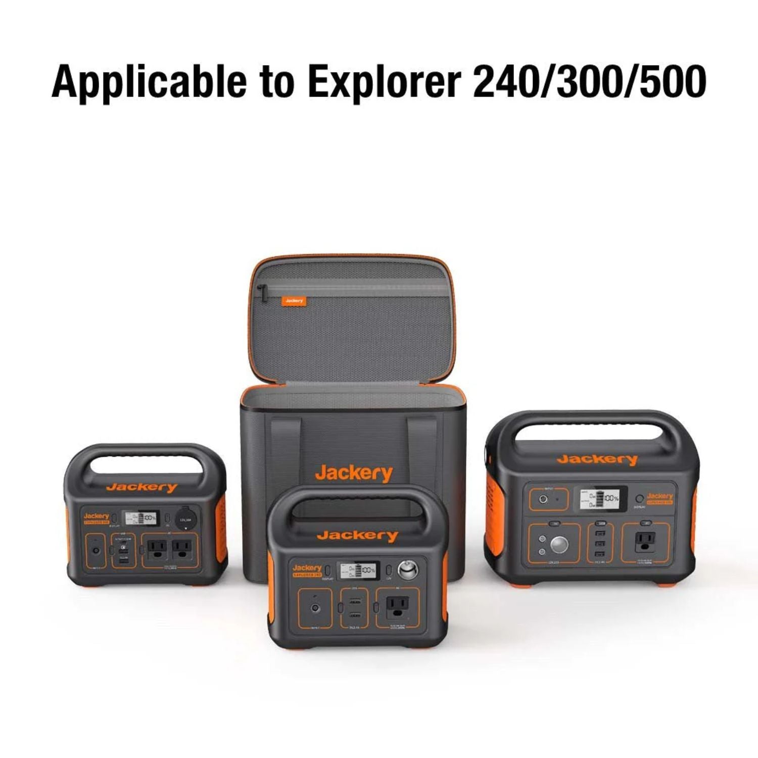 Three Jackery Upgraded Carrying Case (S) of different sizes on a white background