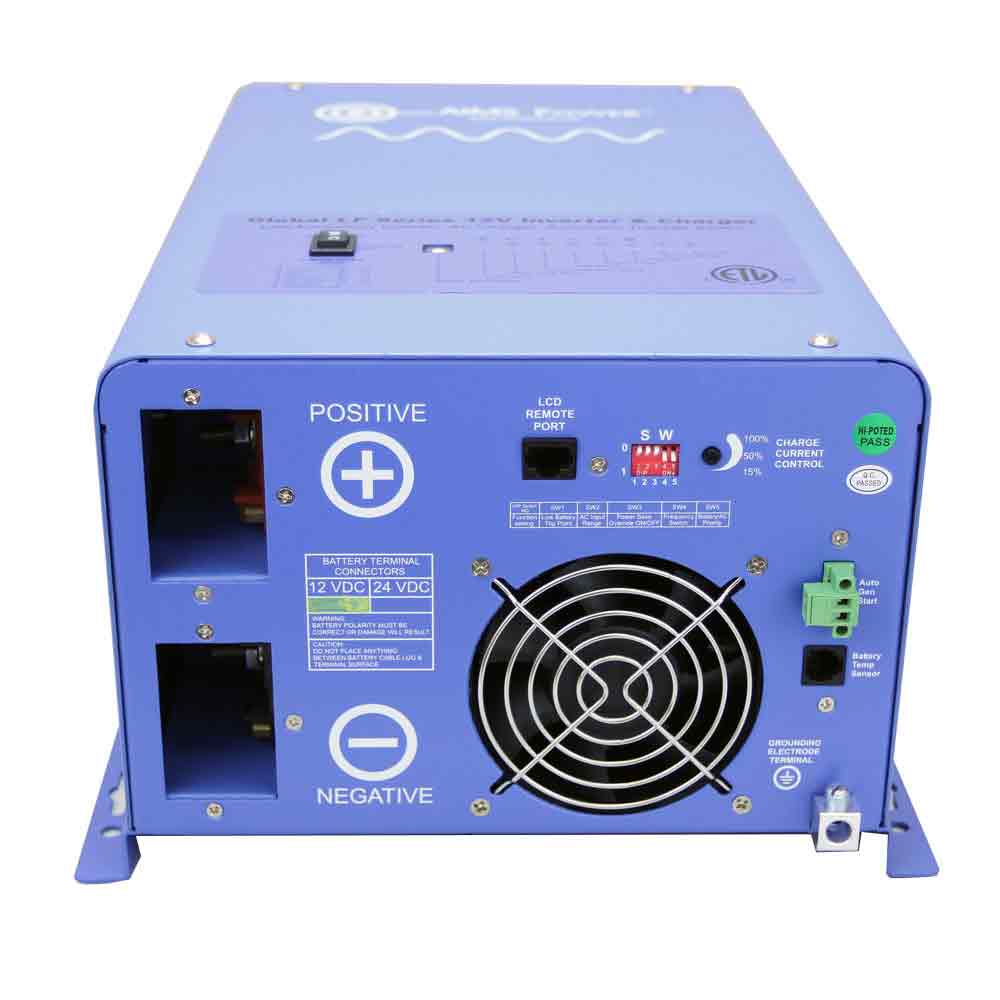 AIMS Power 3000 Watt 12 Volt Pure Sine Inverter Charger With 50A Bypass Top & Rear View